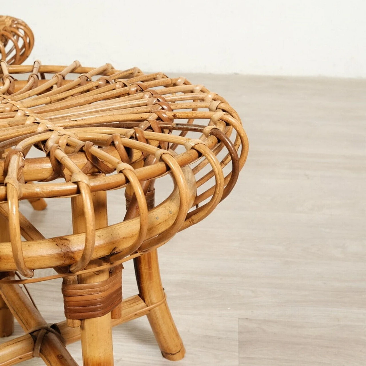 Pair of bamboo stools attributed to Franco Albini, 1970s 15