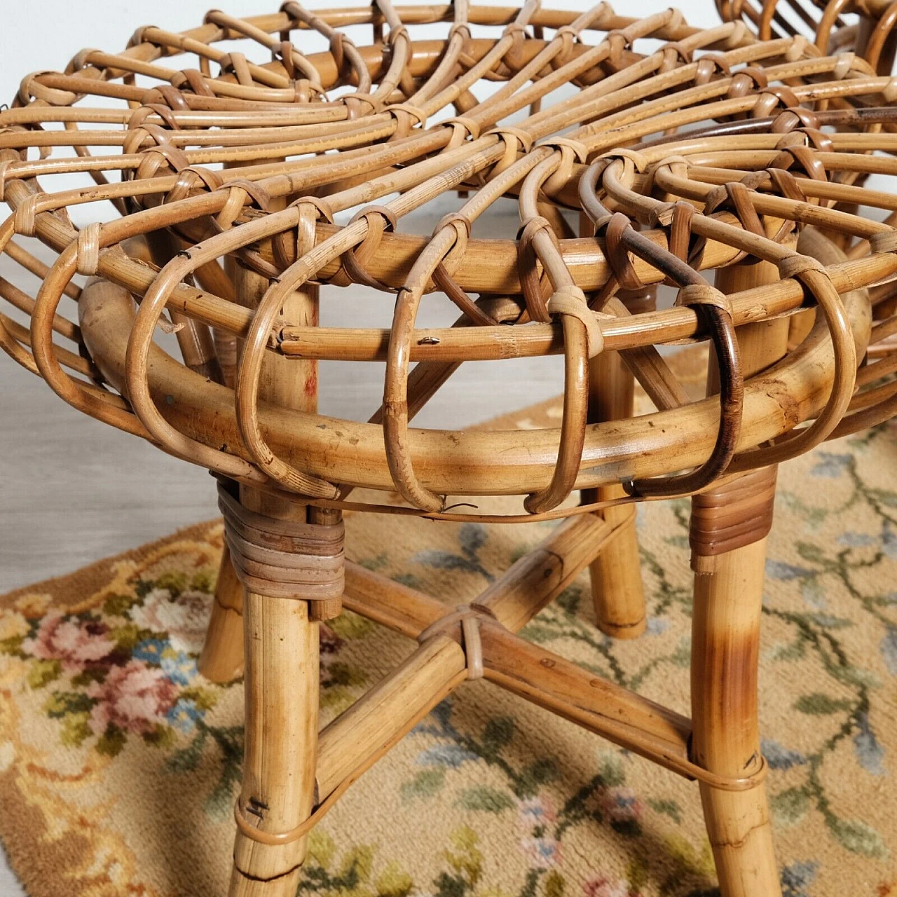 Pair of bamboo stools attributed to Franco Albini, 1970s 16