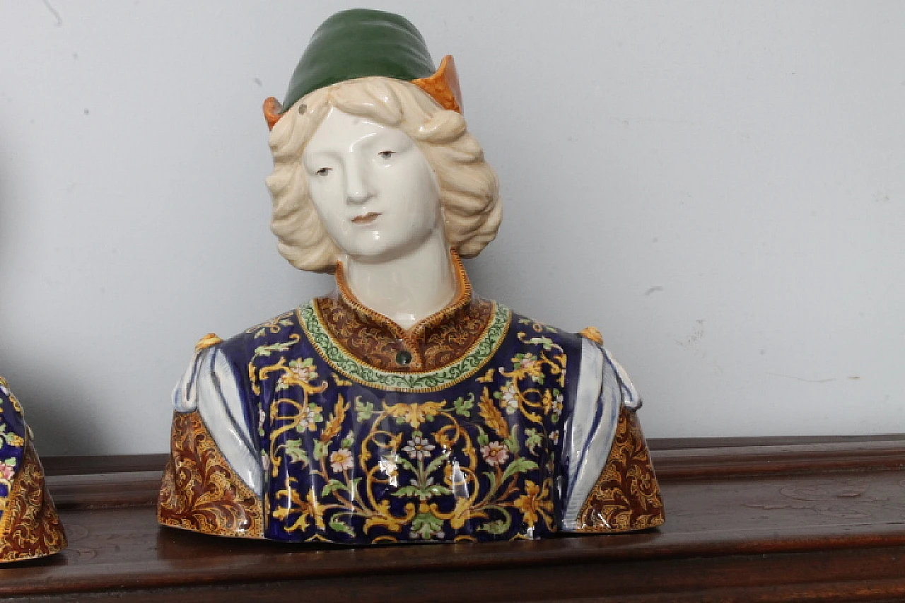 Coppia di busti in maiolica di Minghetti Bologna, inizio '900 2