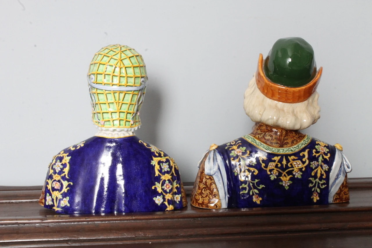Coppia di busti in maiolica di Minghetti Bologna, inizio '900 13