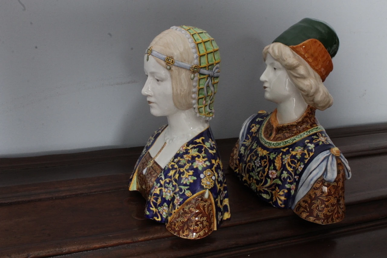 Coppia di busti in maiolica di Minghetti Bologna, inizio '900 15