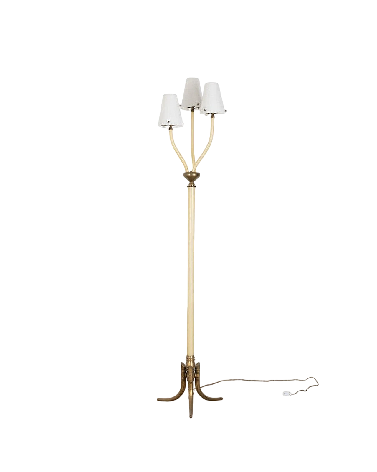 Lampada da terra a 3 luci in vetro di Murano e ottone dorato, anni '50 7