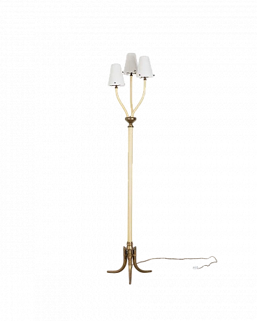 Lampada da terra a 3 luci in vetro di Murano e ottone dorato, anni '50