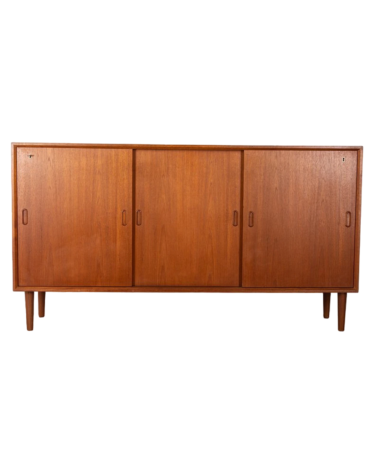 Credenza danese in teak con tre ante scorrevoli, anni '70 16