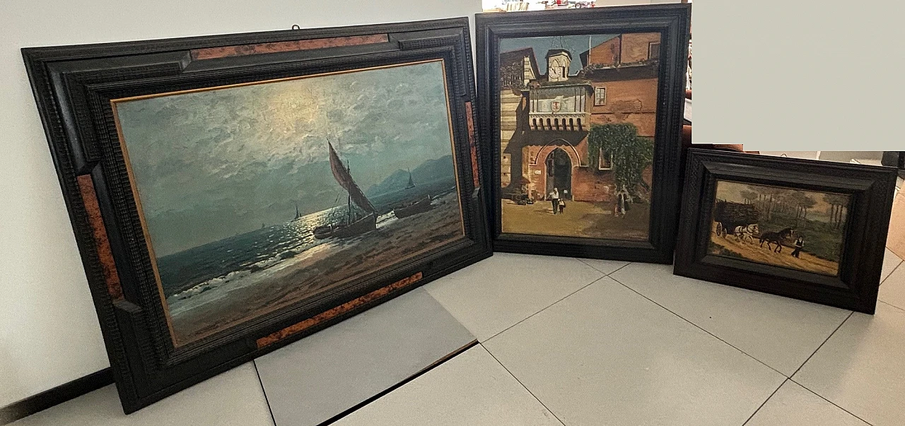 Dipinto con cornice in legno nero, anni '20 1