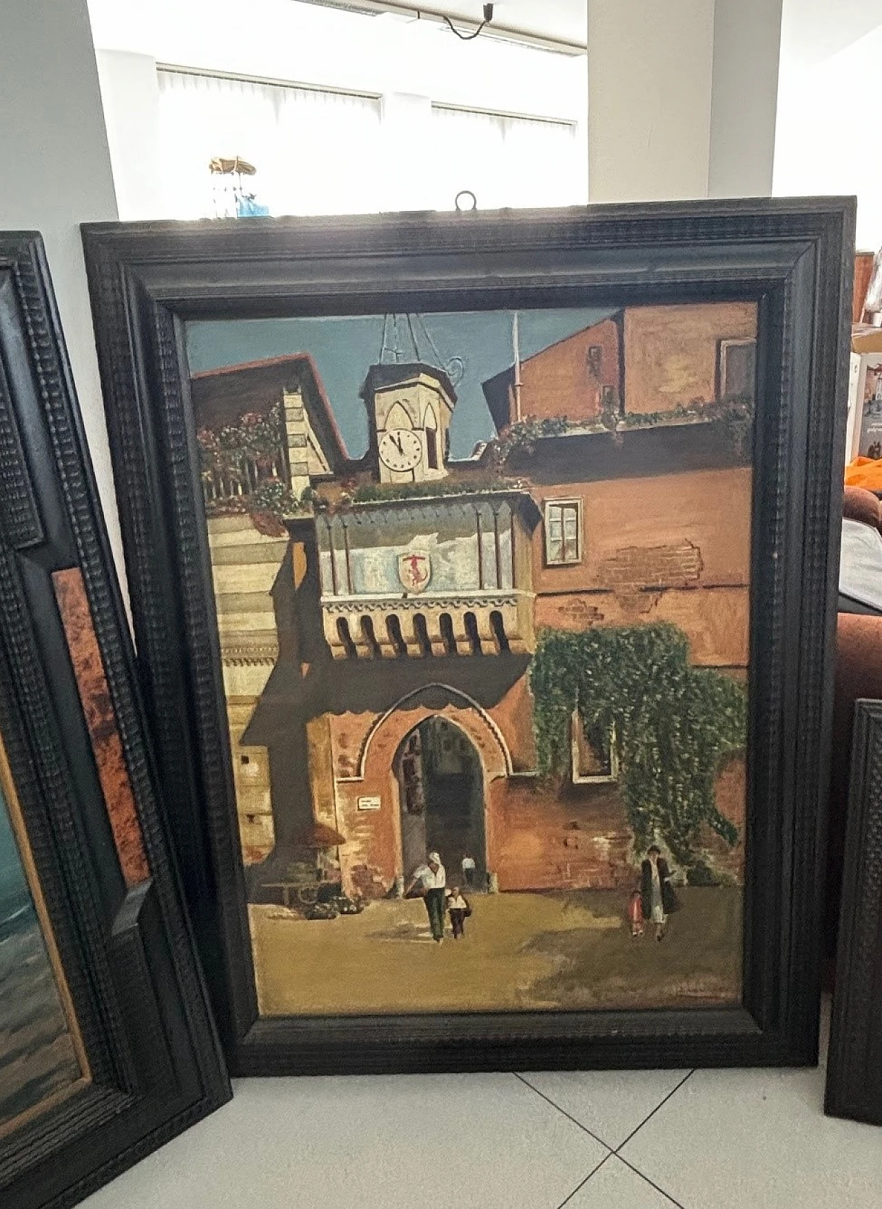 Dipinto con cornice in legno nero, anni '20 3