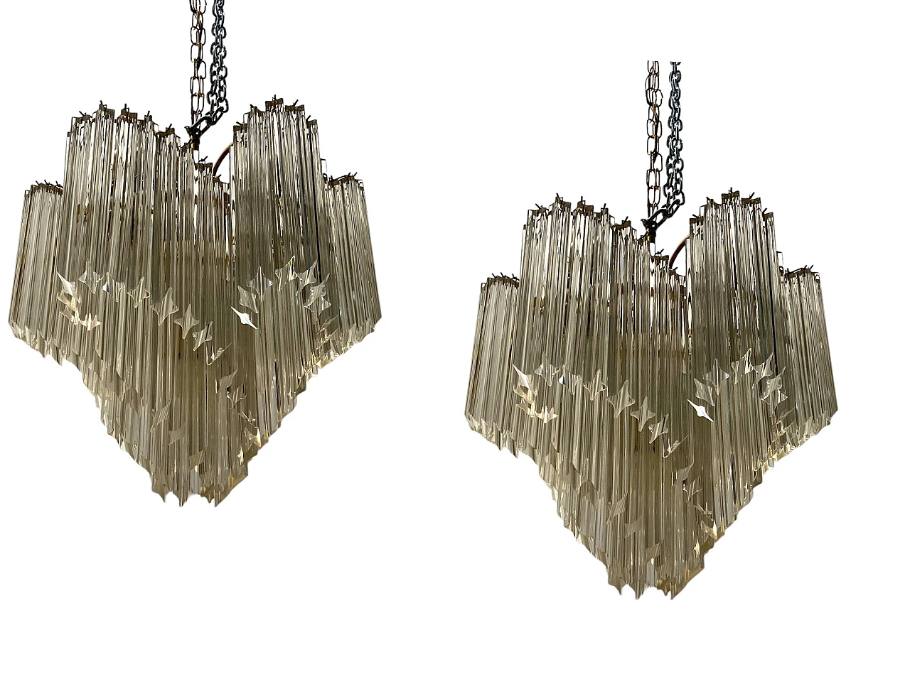 Pair of Prisma Trilobi Murano glass chandeliers, 1970s 1