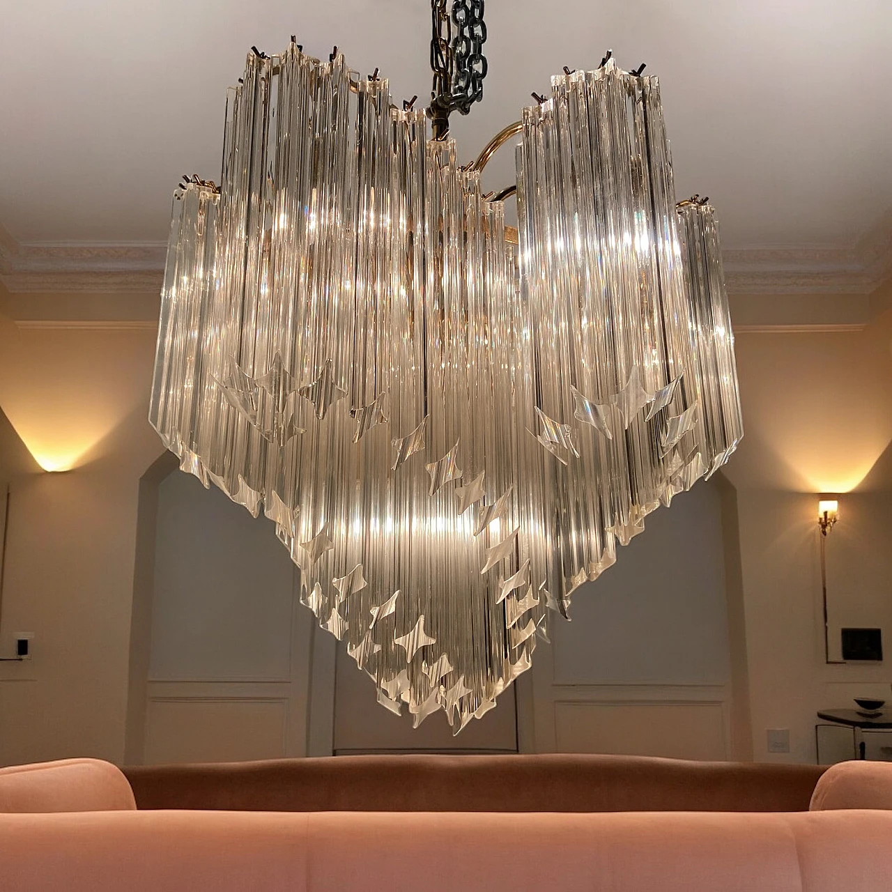 Pair of Prisma Trilobi Murano glass chandeliers, 1970s 2