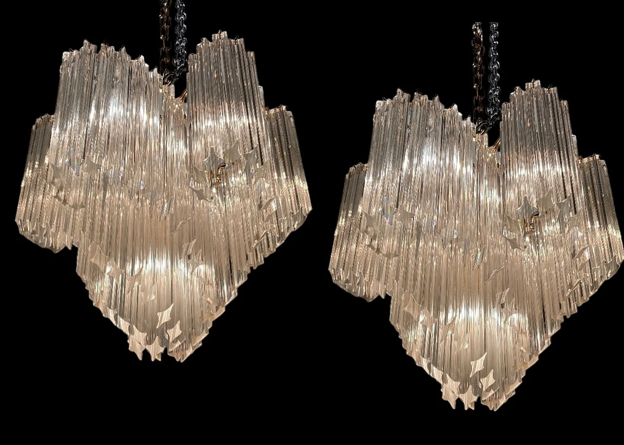 Pair of Prisma Trilobi Murano glass chandeliers, 1970s 3