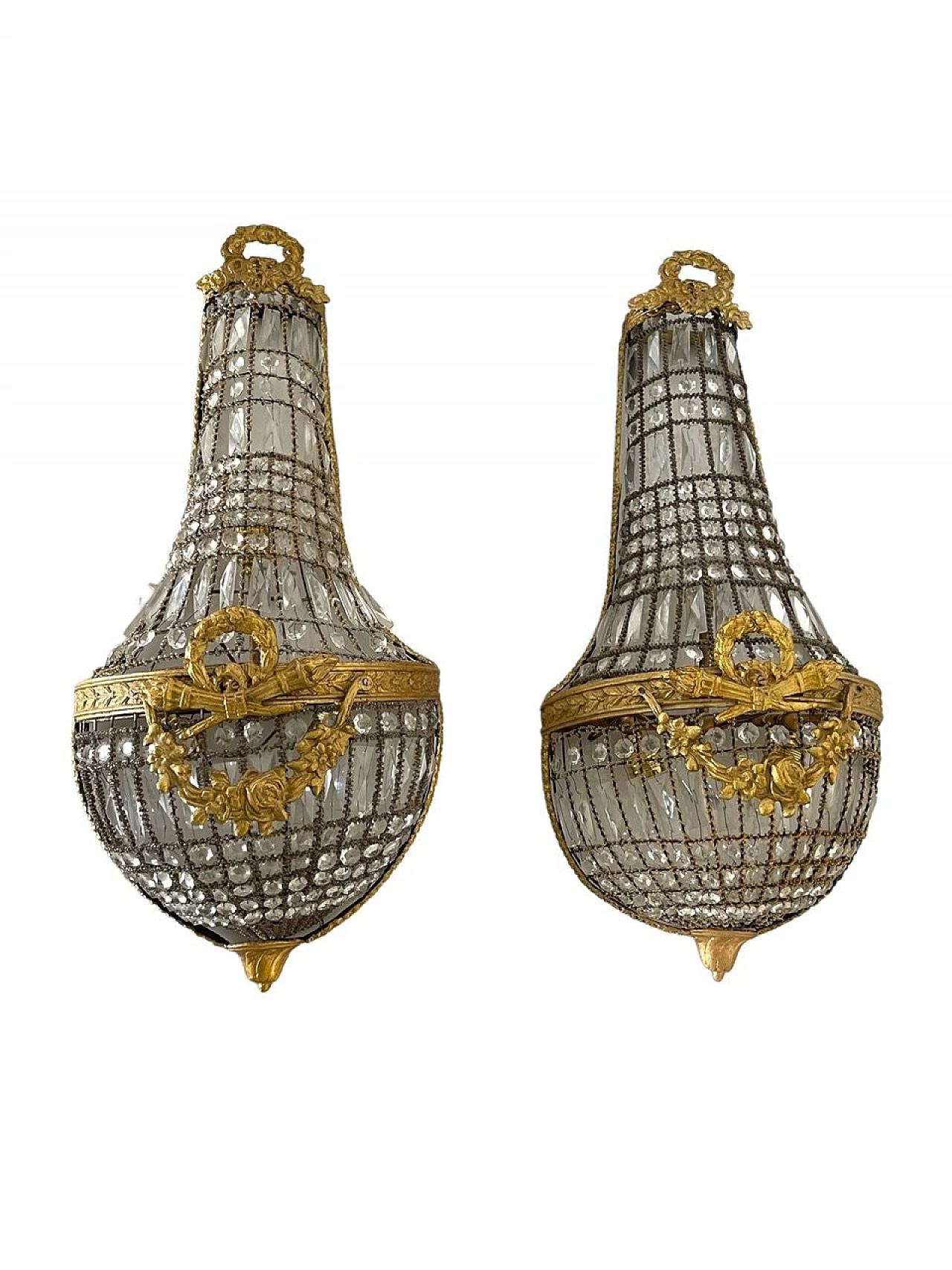 Pair of wall lights with crystal beads, 1970s 1