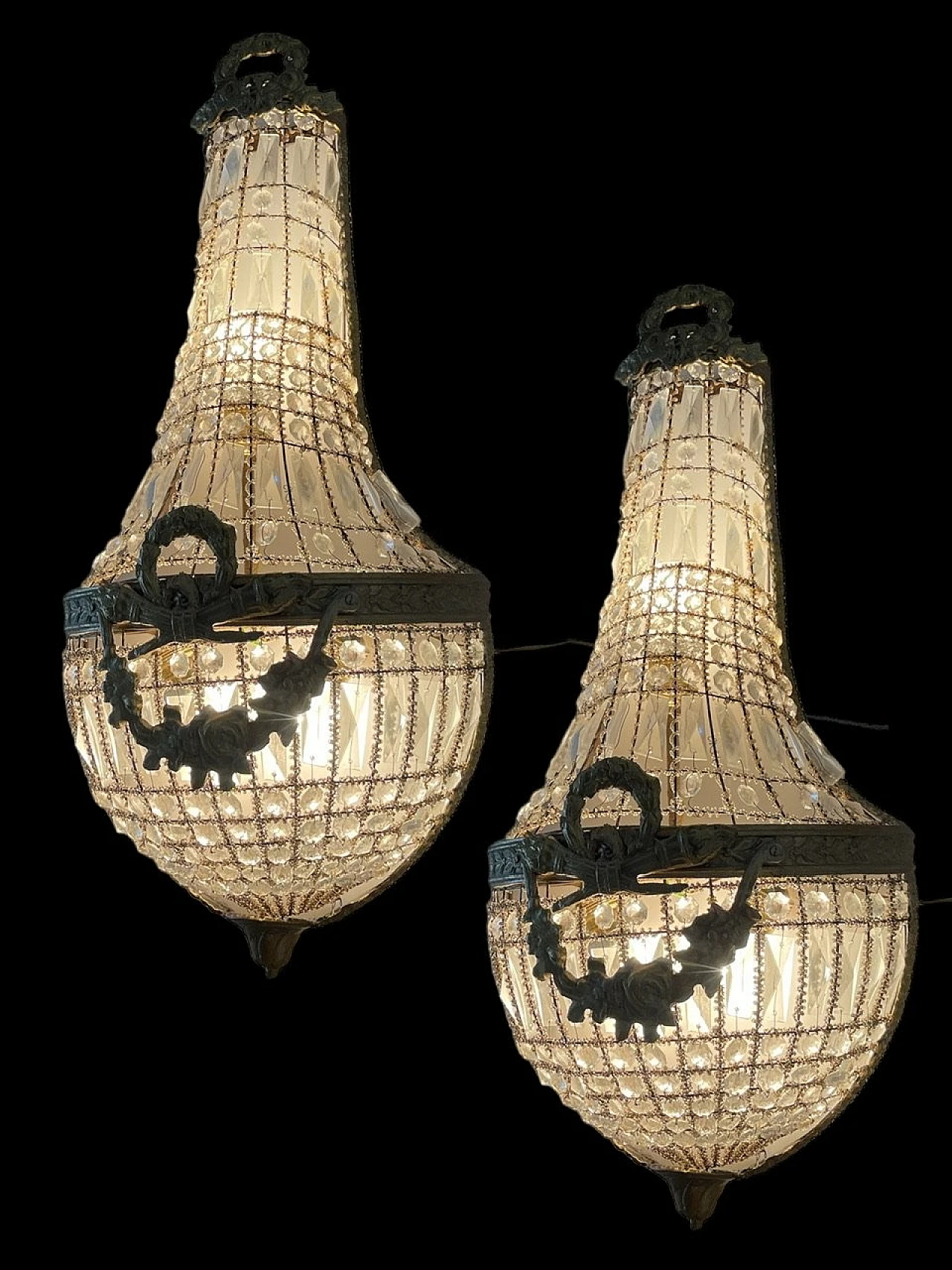 Pair of wall lights with crystal beads, 1970s 2