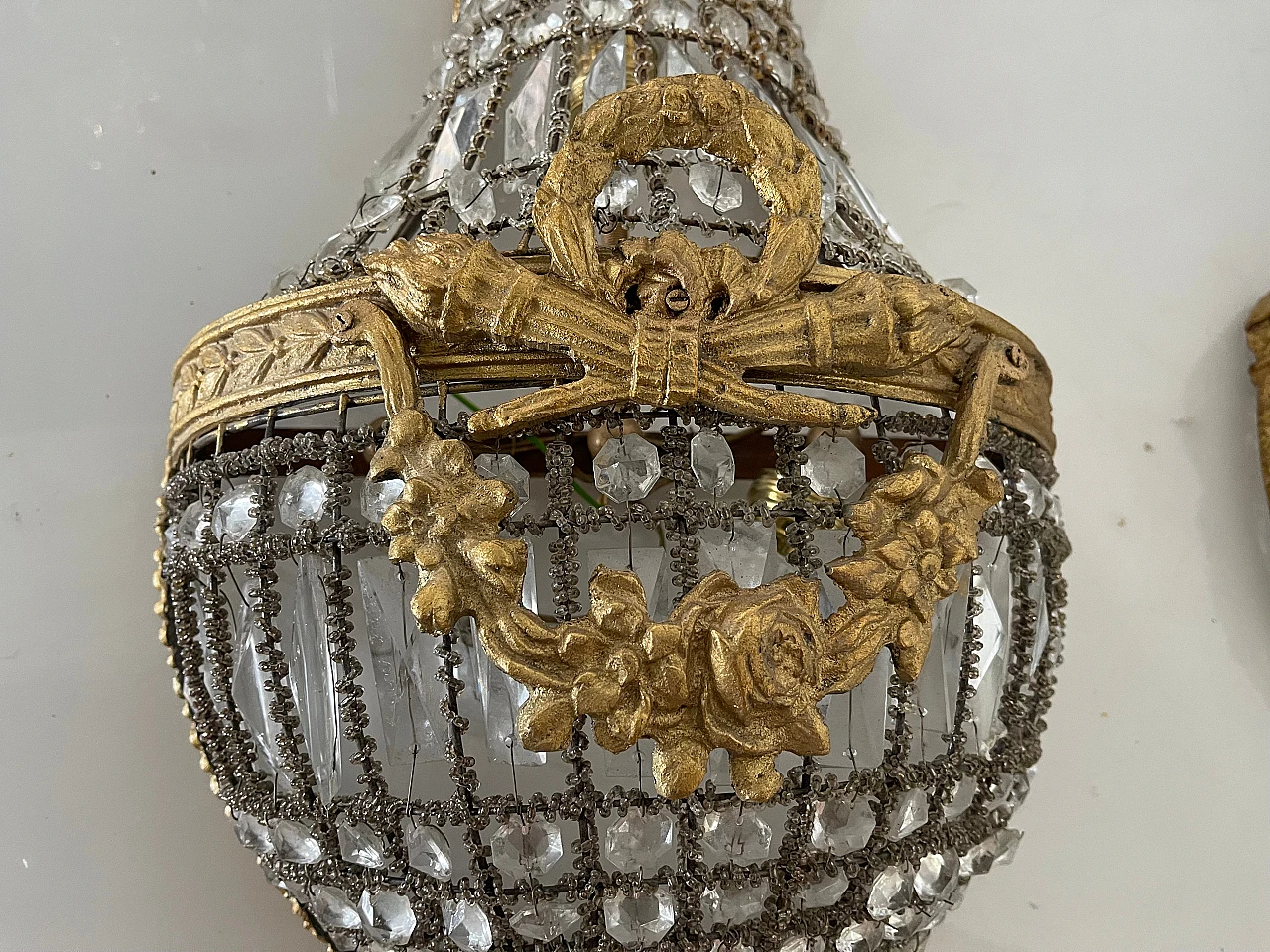 Pair of wall lights with crystal beads, 1970s 3