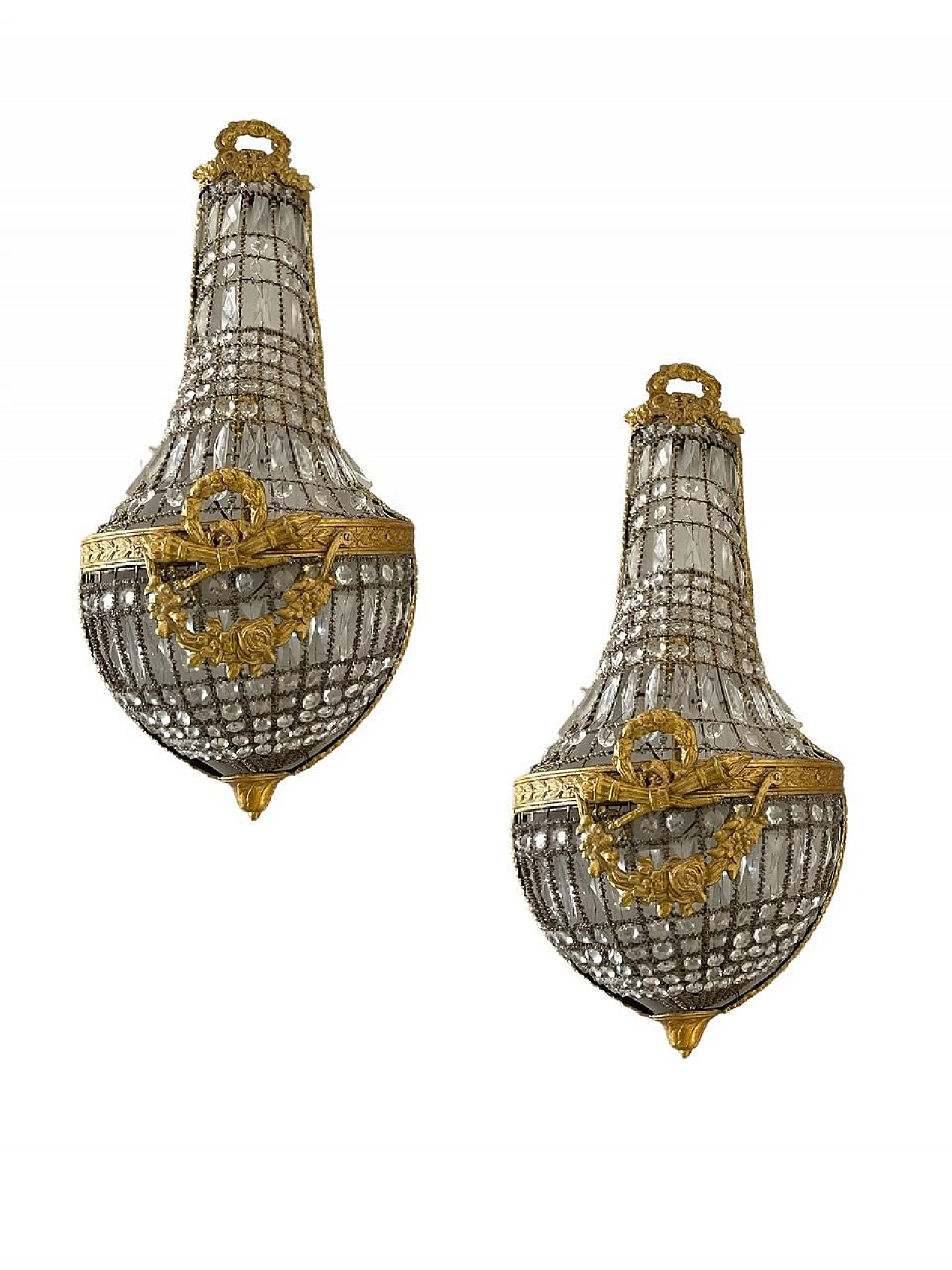 Pair of wall lights with crystal beads, 1970s 4