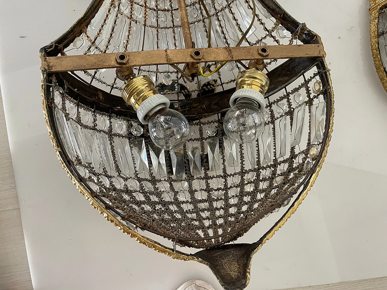 Pair of wall lights with crystal beads, 1970s 5