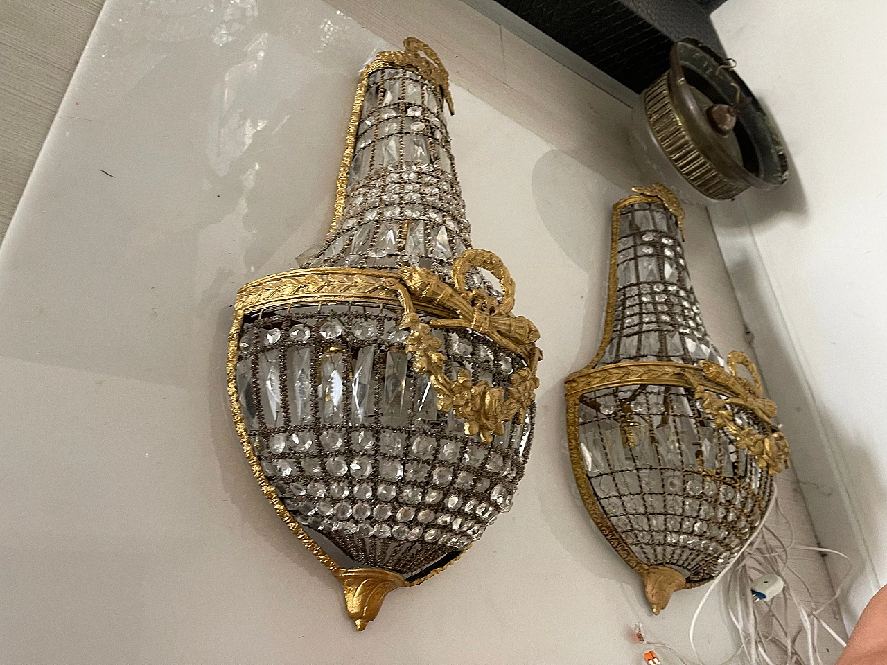 Pair of wall lights with crystal beads, 1970s 6