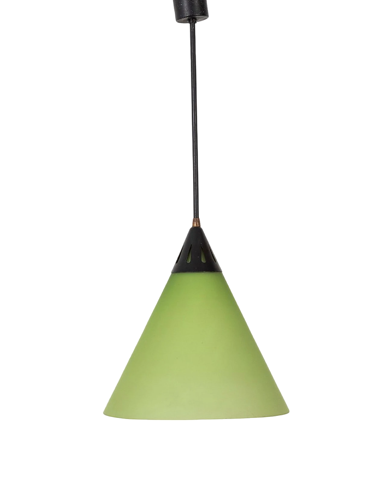 Lampadario in metallo con paralume a cono in vetro verde, anni '60 7