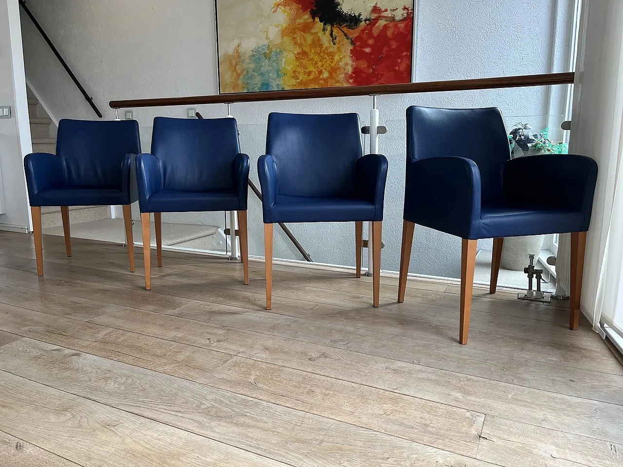 4 Liz blue grained leather armchairs by Poltorna Frau 1
