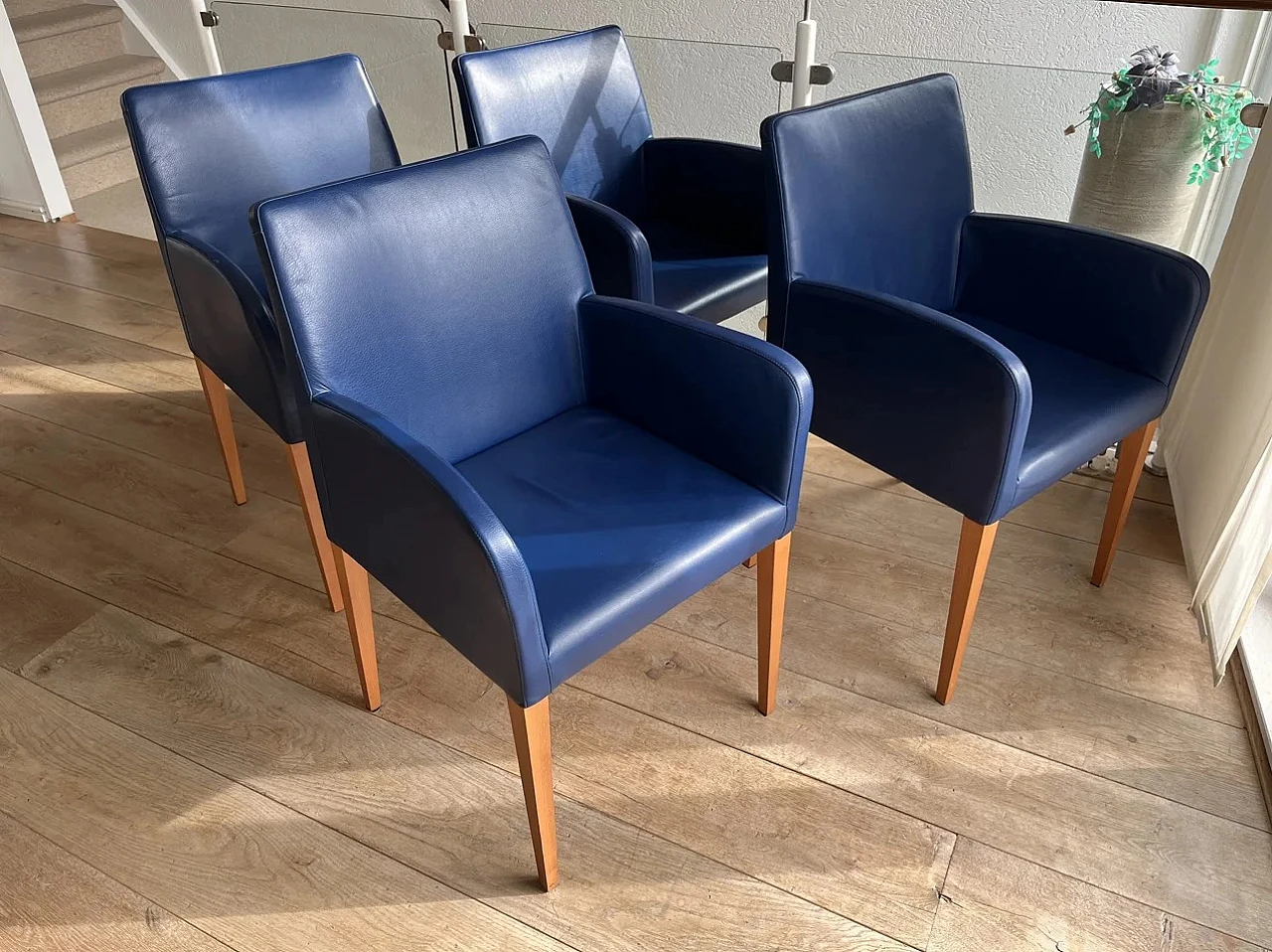 4 Liz blue grained leather armchairs by Poltorna Frau 2