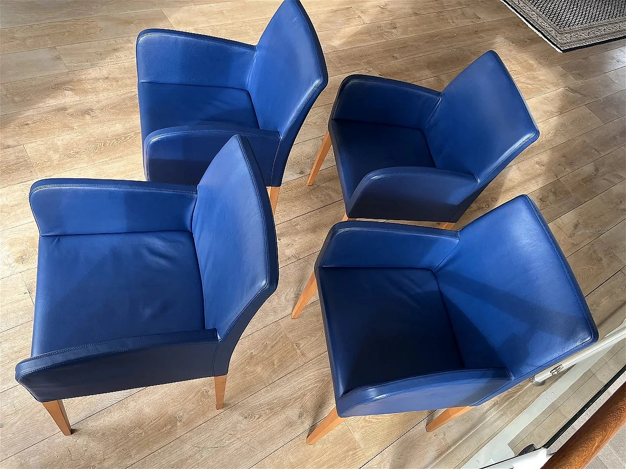 4 Liz blue grained leather armchairs by Poltorna Frau 3