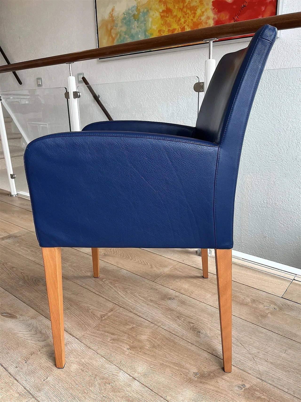 4 Liz blue grained leather armchairs by Poltorna Frau 9
