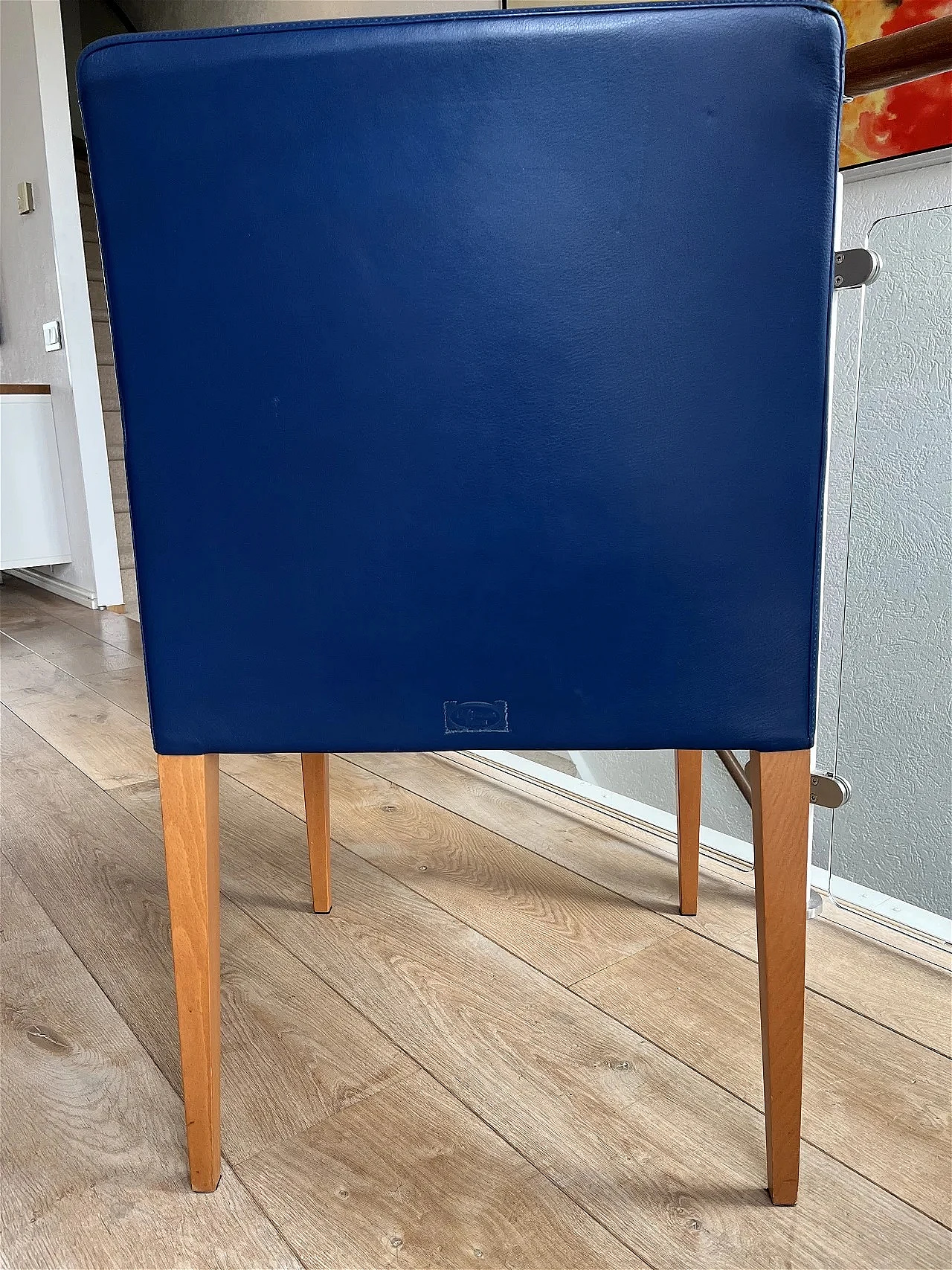 4 Liz blue grained leather armchairs by Poltorna Frau 10