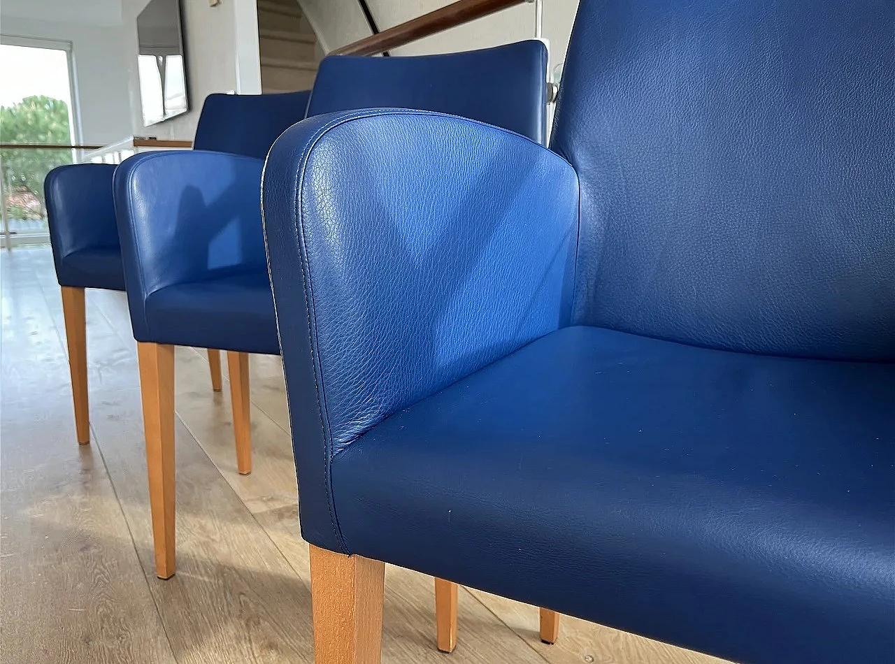 4 Liz blue grained leather armchairs by Poltorna Frau 13