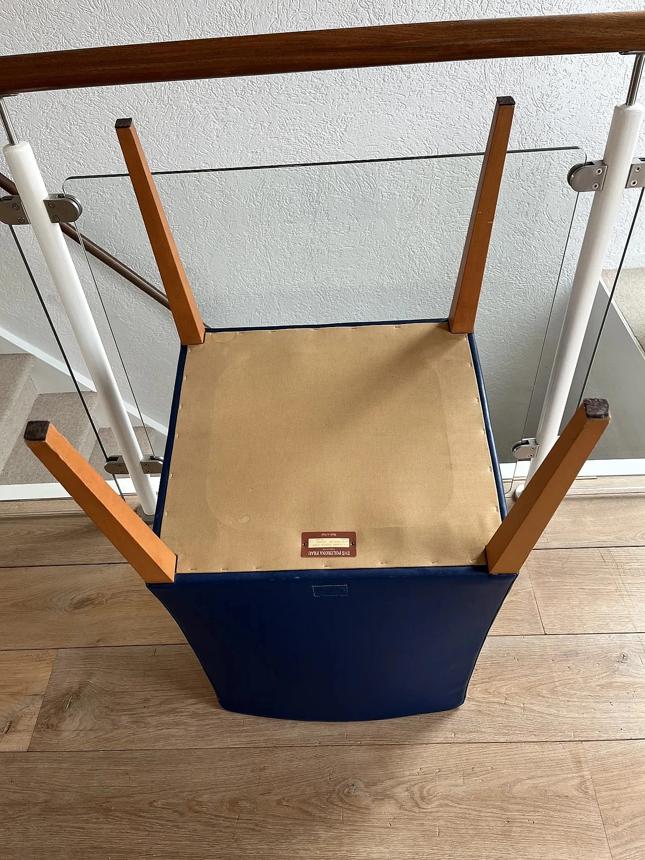 4 Liz blue grained leather armchairs by Poltorna Frau 16