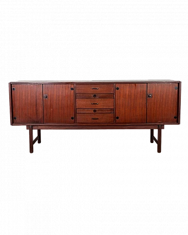 Credenza in teak con piano nero, ante e cassetti di Barovero, anni '60
