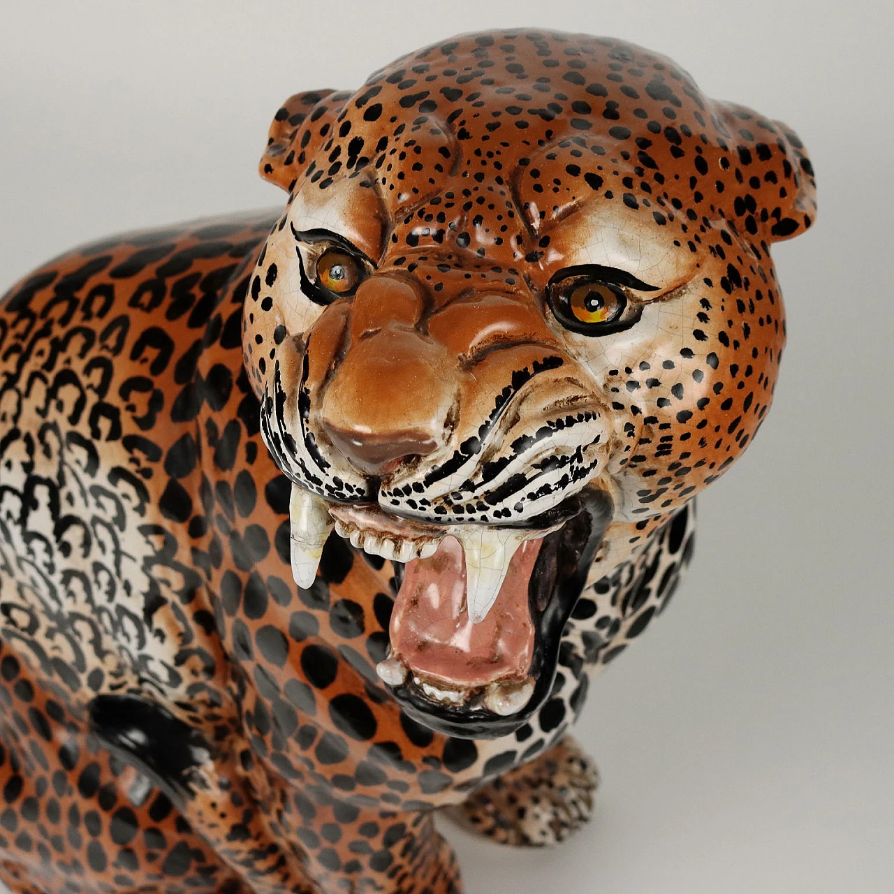 Glazed ceramic leopard sculpture by Ceramiche Tiemme 3