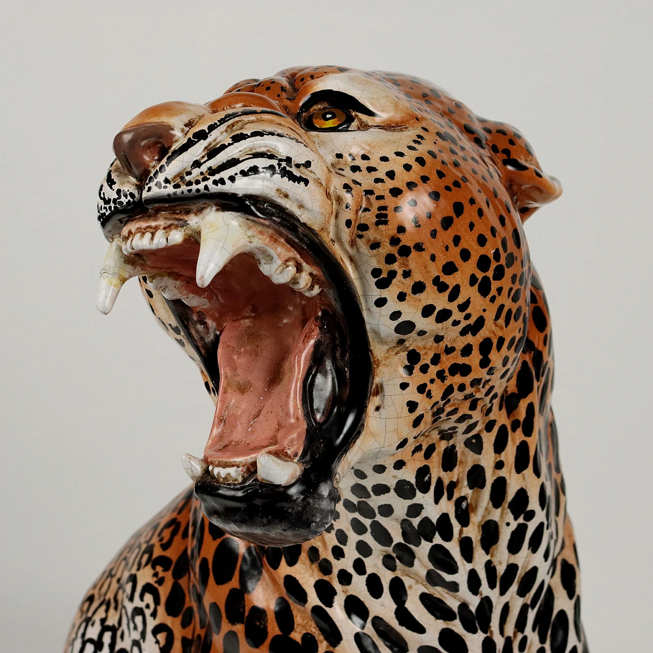 Glazed ceramic leopard sculpture by Ceramiche Tiemme 4