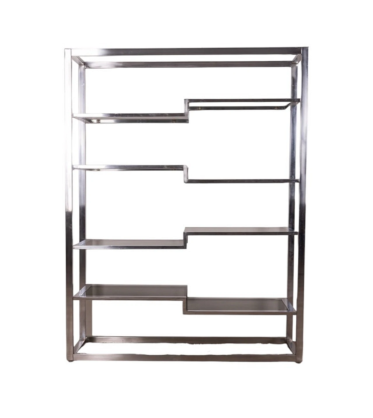 Chrome-plated metal bookcase with blue glass shelves, 1970s 12