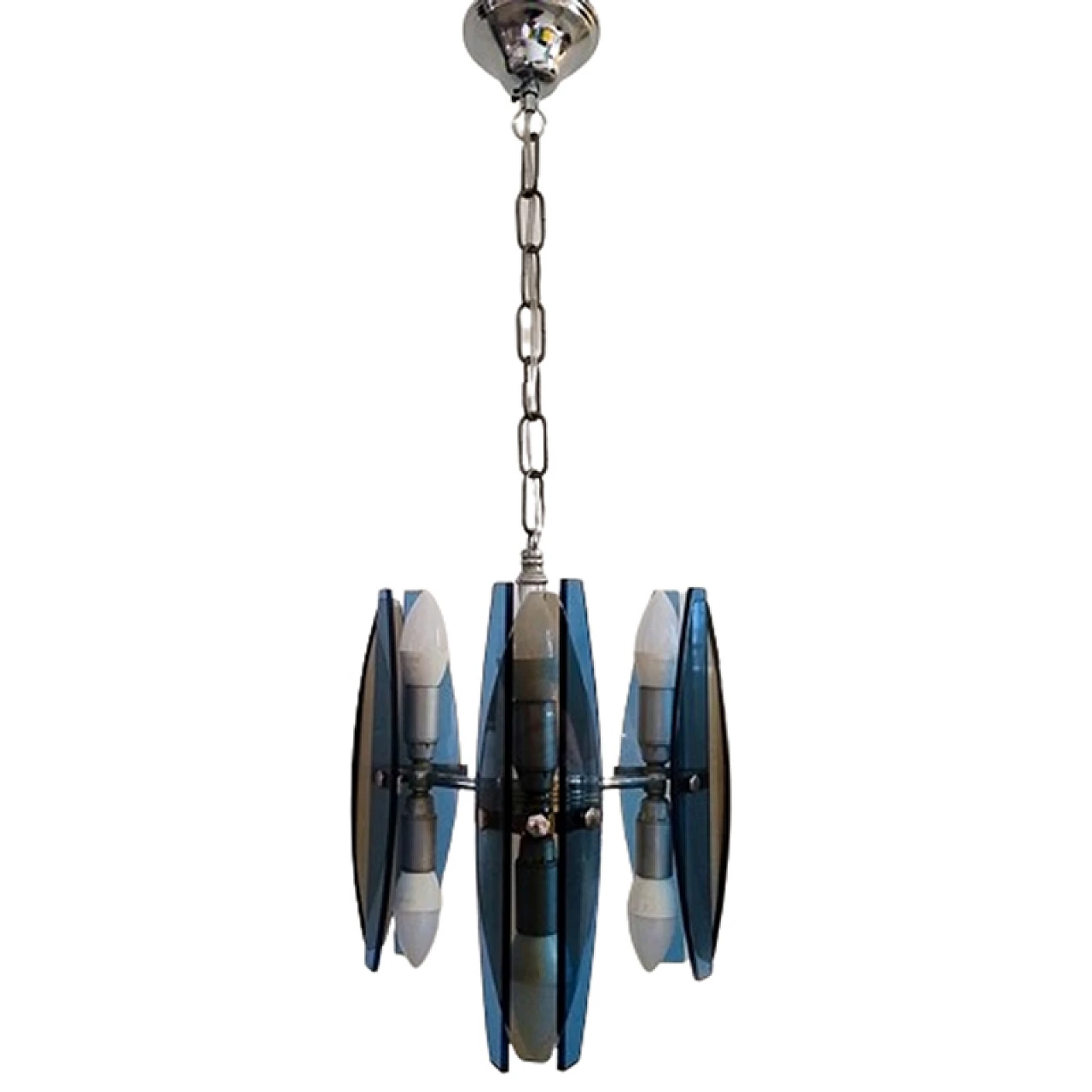 Blue and smoked glass chandelier by Veca, 1970s 1