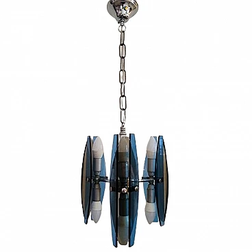 Blue and smoked glass chandelier by Veca, 1970s
