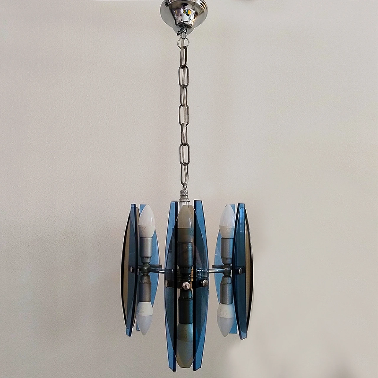 Blue and smoked glass chandelier by Veca, 1970s 2