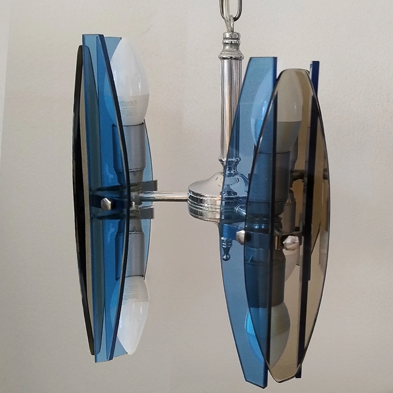 Blue and smoked glass chandelier by Veca, 1970s 5