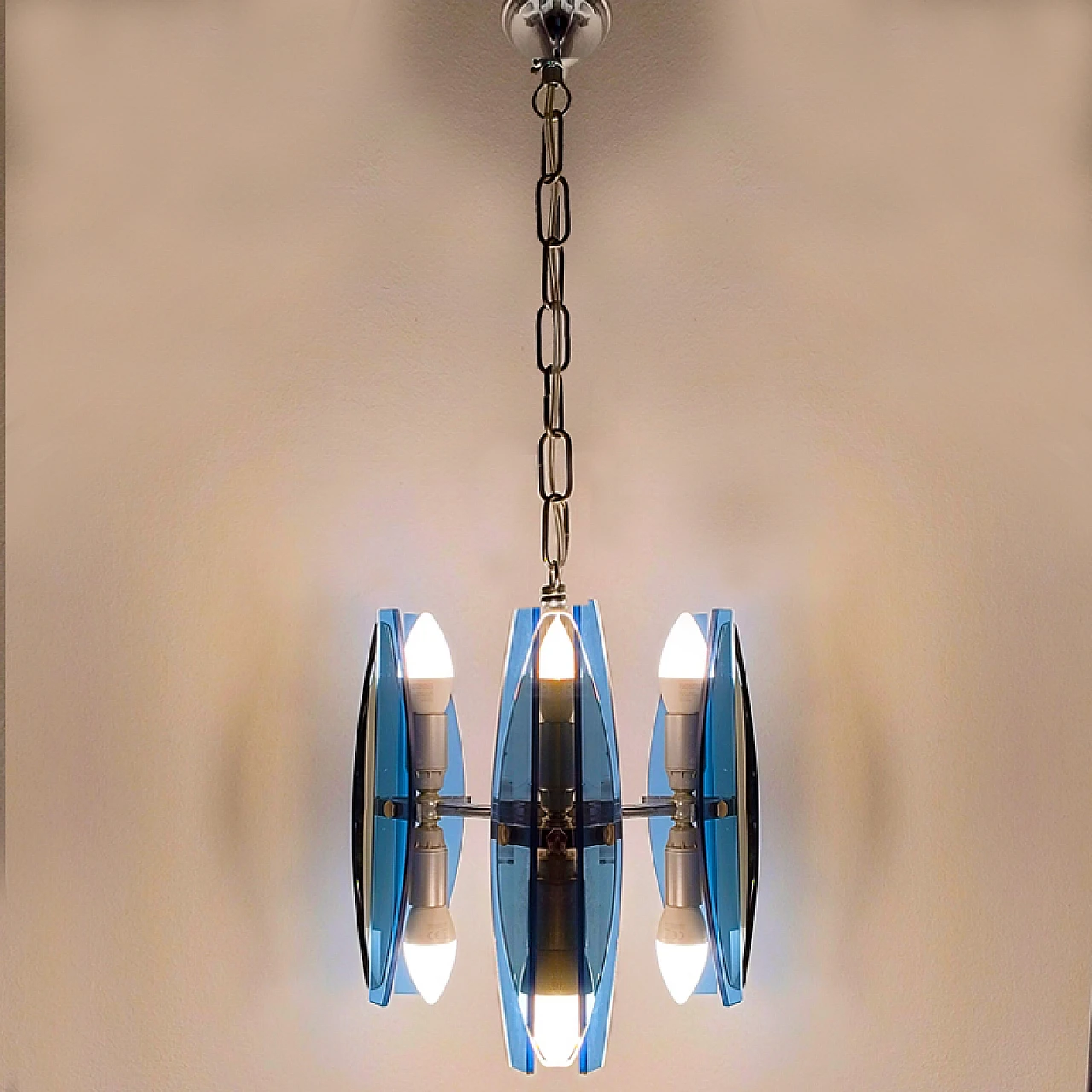 Blue and smoked glass chandelier by Veca, 1970s 7