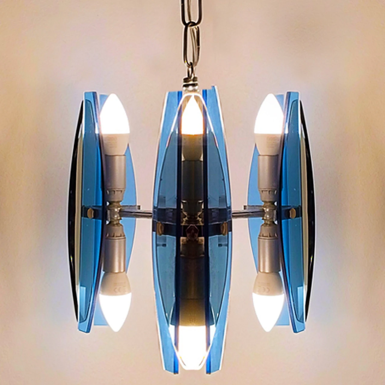 Blue and smoked glass chandelier by Veca, 1970s 8
