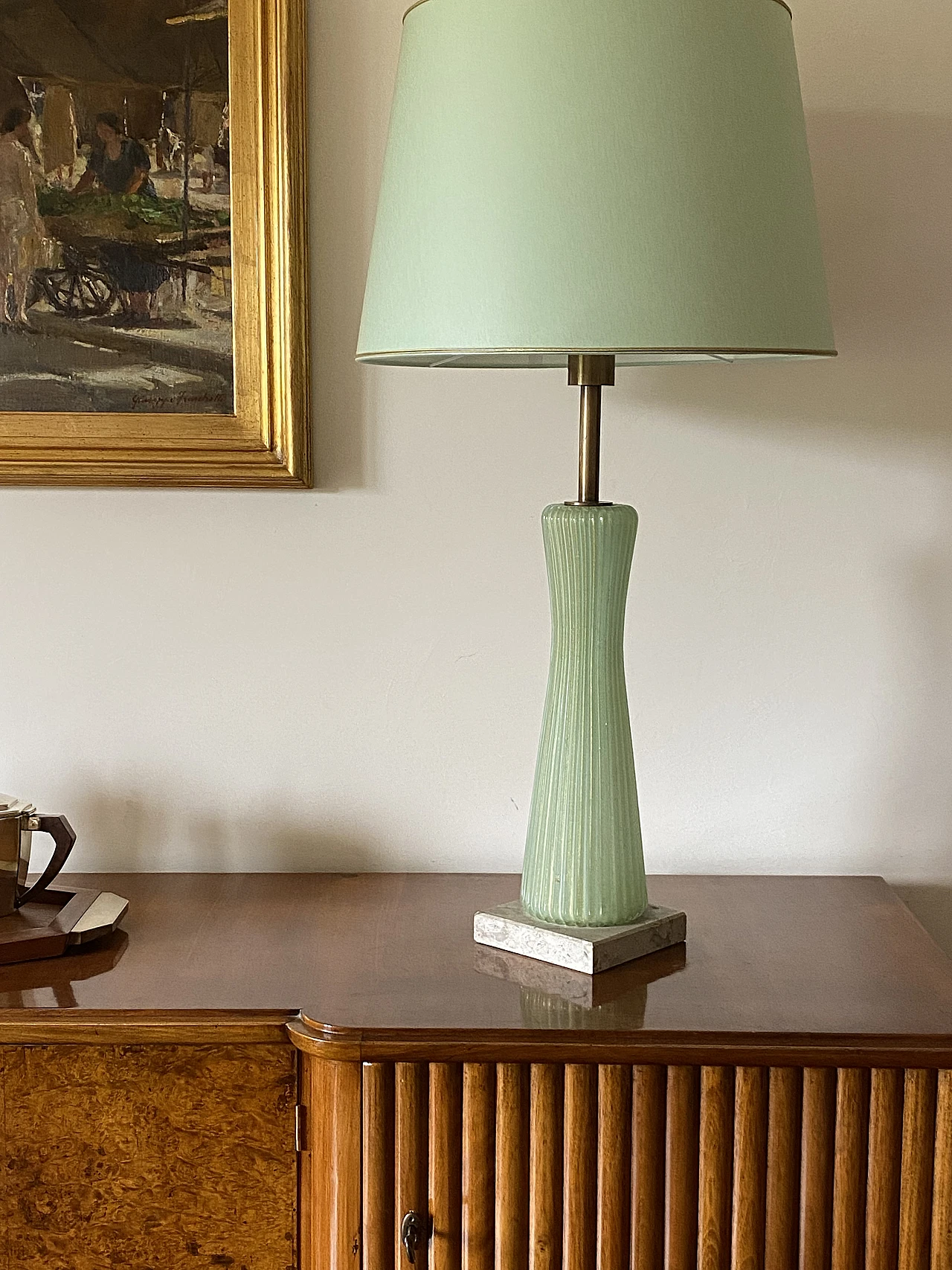 Green glass, marble and brass lamp by Barovier & Toso, 1940s 6