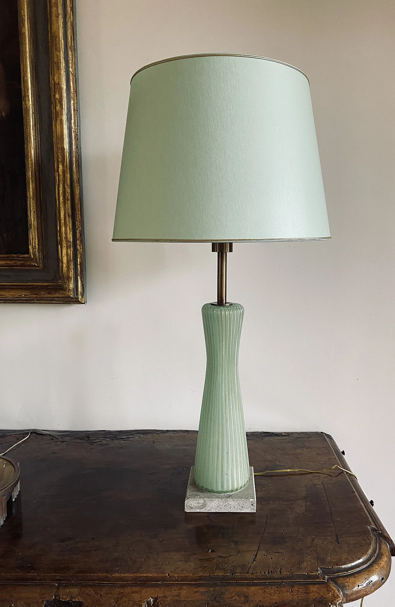 Green glass, marble and brass lamp by Barovier & Toso, 1940s 25