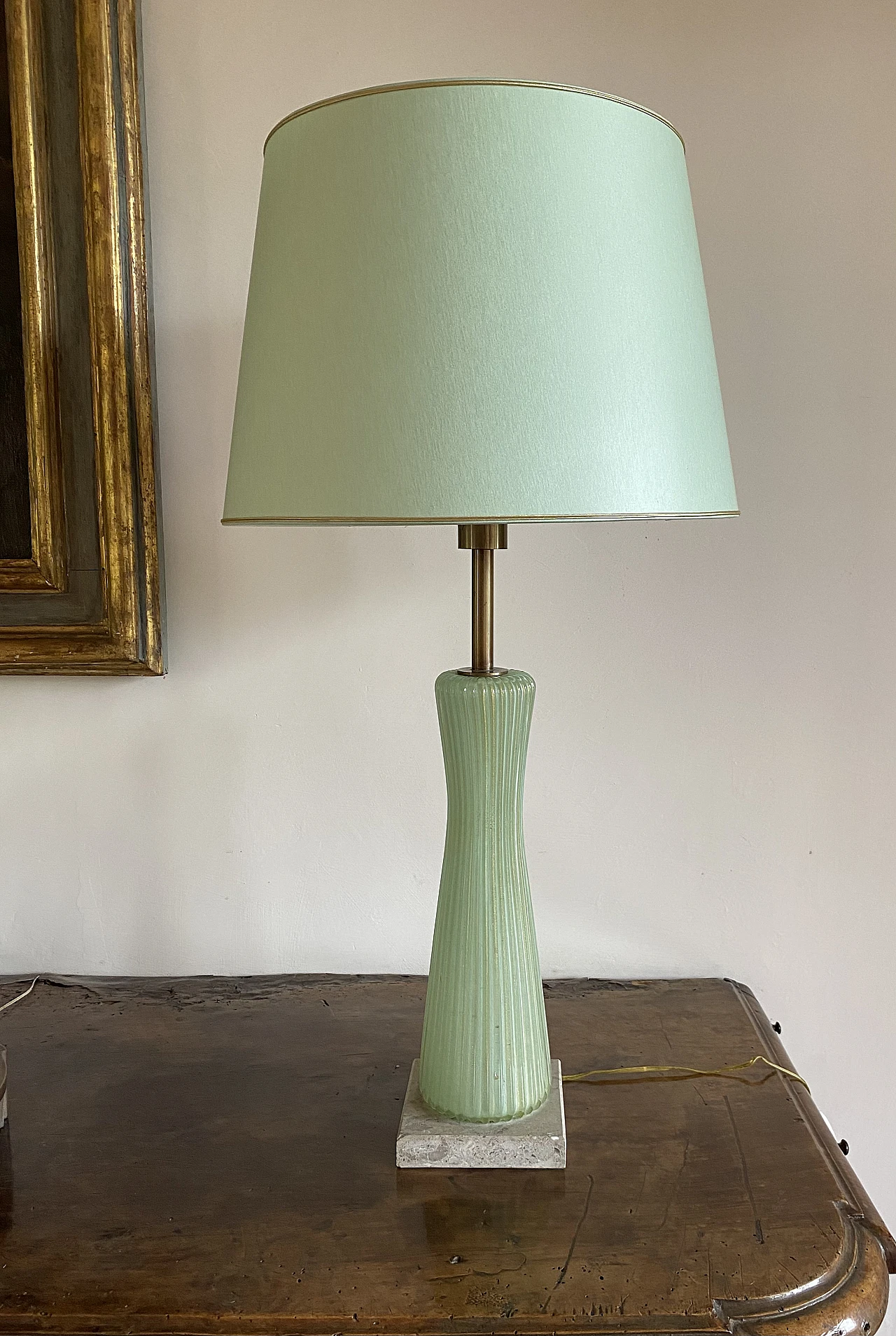 Green glass, marble and brass lamp by Barovier & Toso, 1940s 27