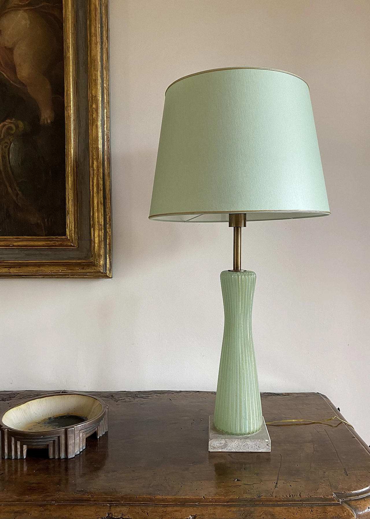 Green glass, marble and brass lamp by Barovier & Toso, 1940s 28