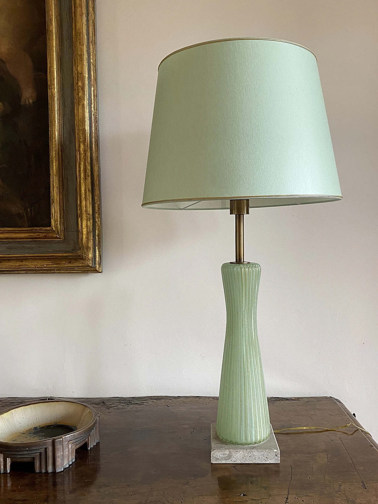 Green glass, marble and brass lamp by Barovier & Toso, 1940s 29