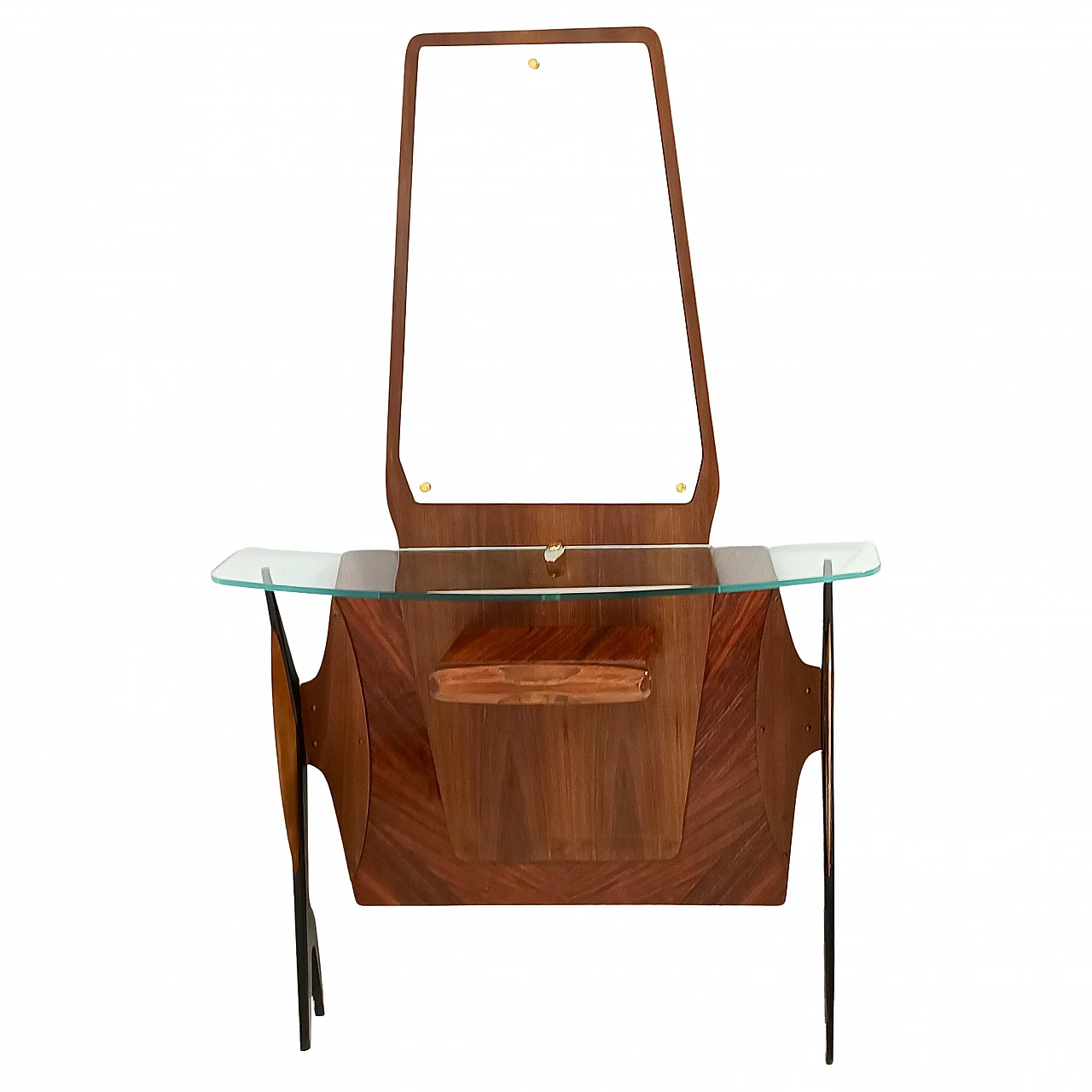 Consolle in faggio con specchio e mensola in vetro stile Ico Parisi 1