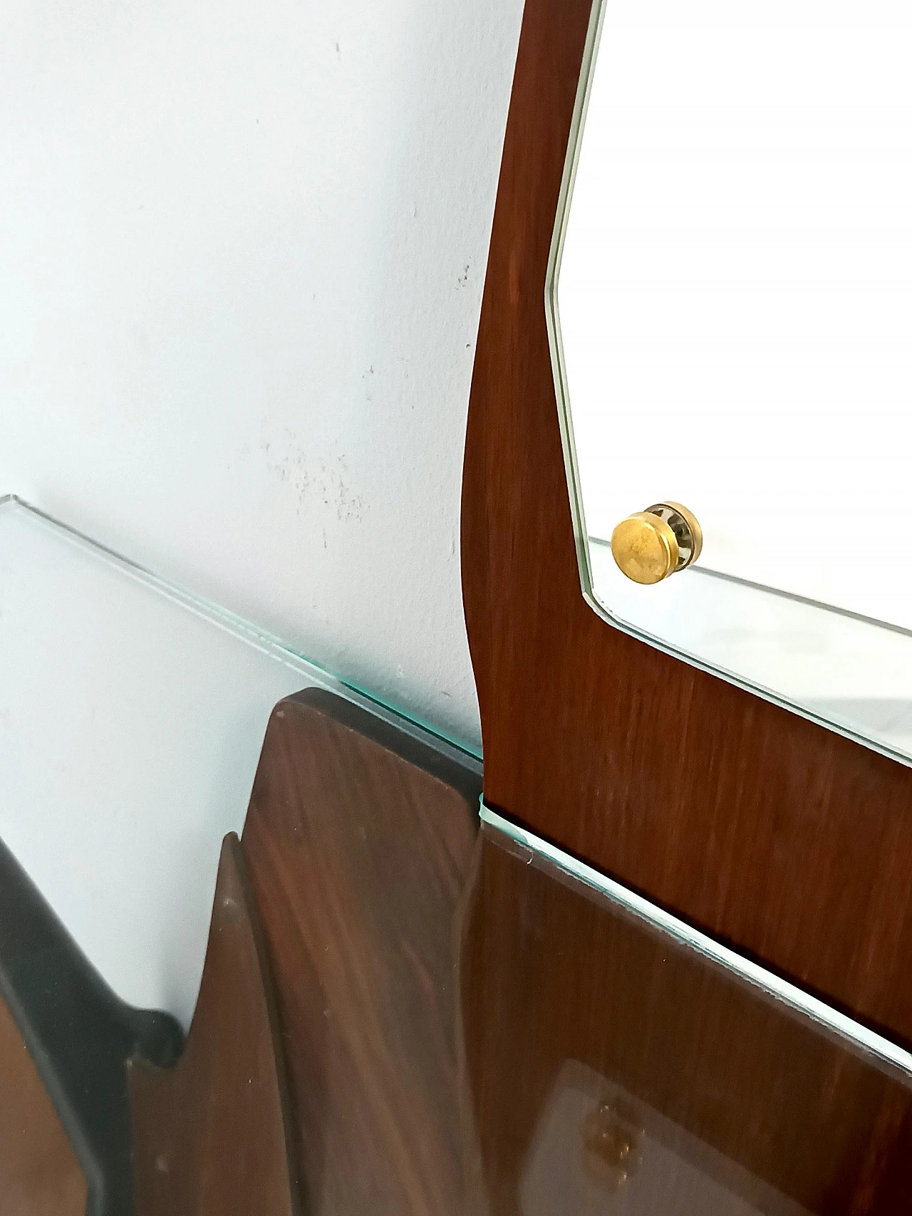 Consolle in faggio con specchio e mensola in vetro stile Ico Parisi 5