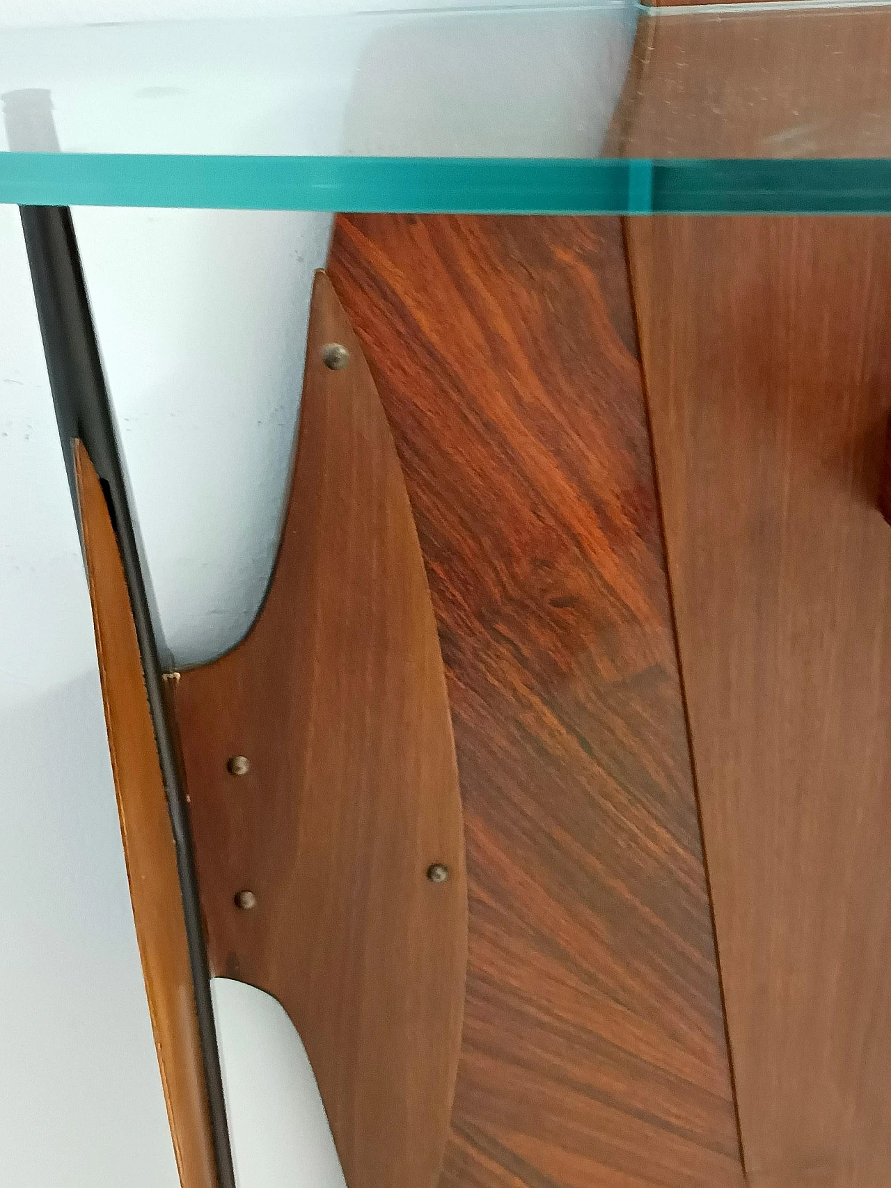 Consolle in faggio con specchio e mensola in vetro stile Ico Parisi 6