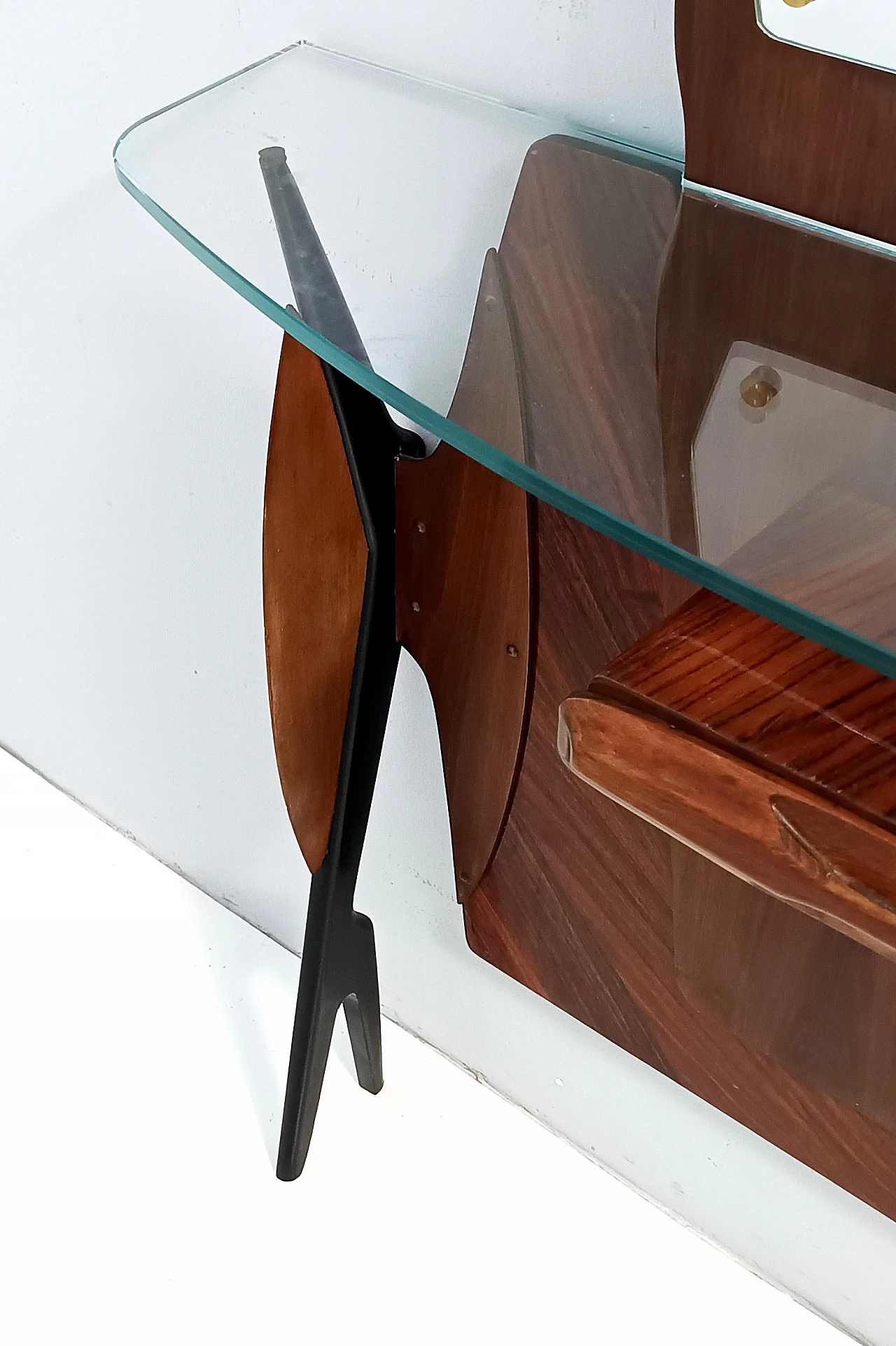 Consolle in faggio con specchio e mensola in vetro stile Ico Parisi 8