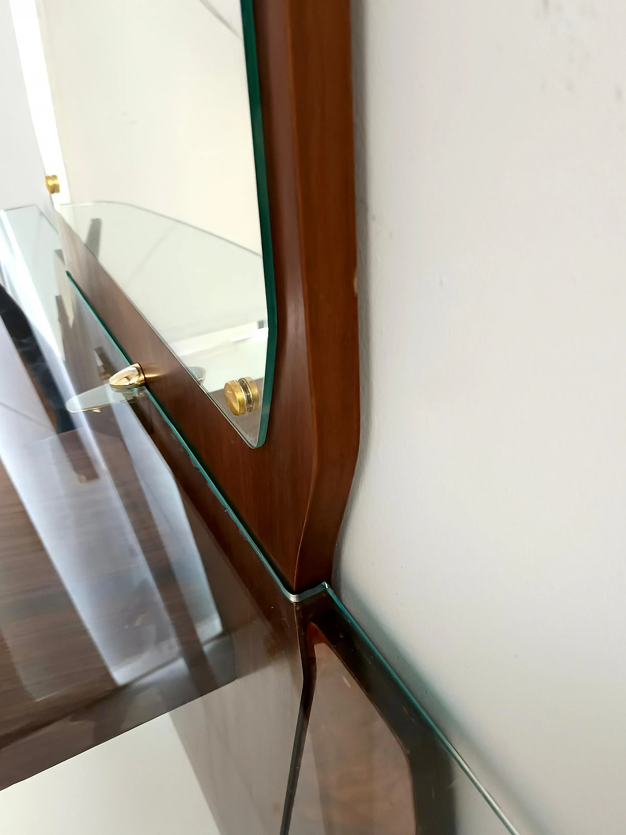 Consolle in faggio con specchio e mensola in vetro stile Ico Parisi 9