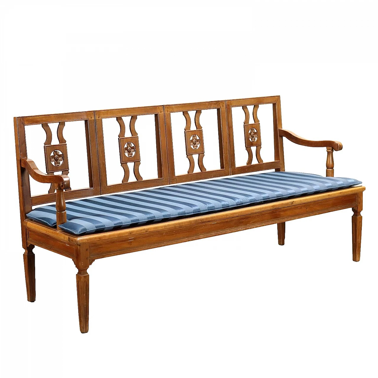 Neoclassical style wood, cane and fabric sofa 1