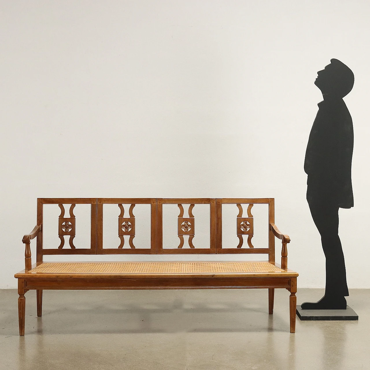 Neoclassical style wood, cane and fabric sofa 2