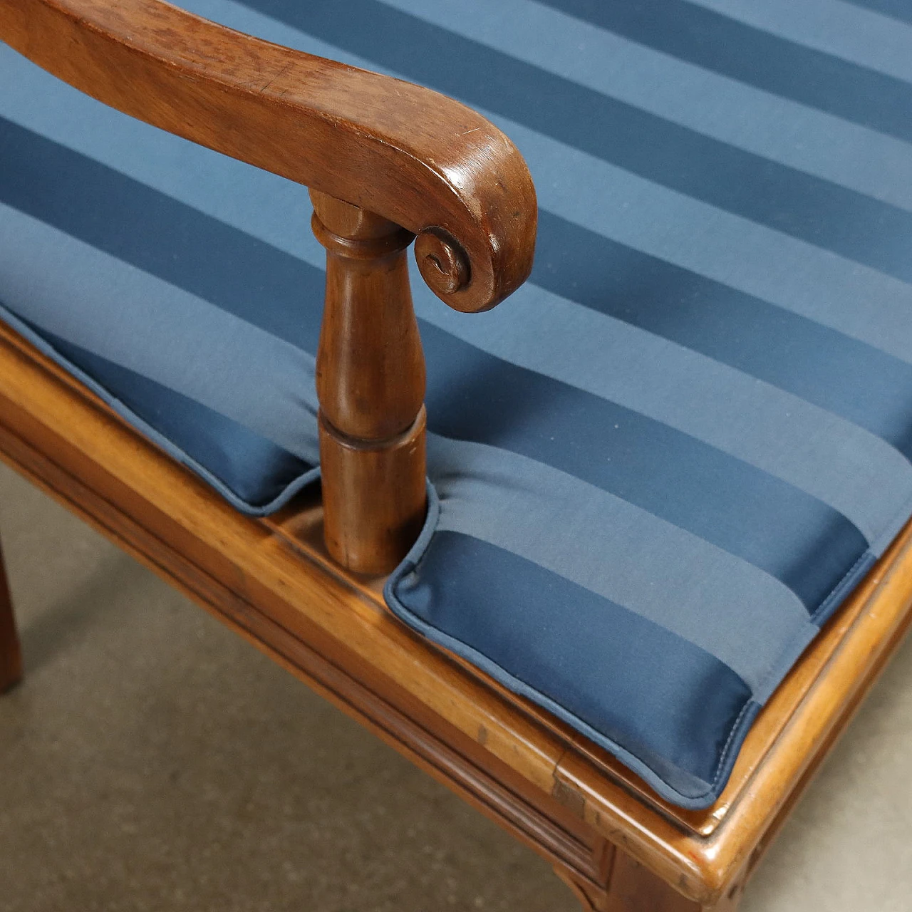 Neoclassical style wood, cane and fabric sofa 3